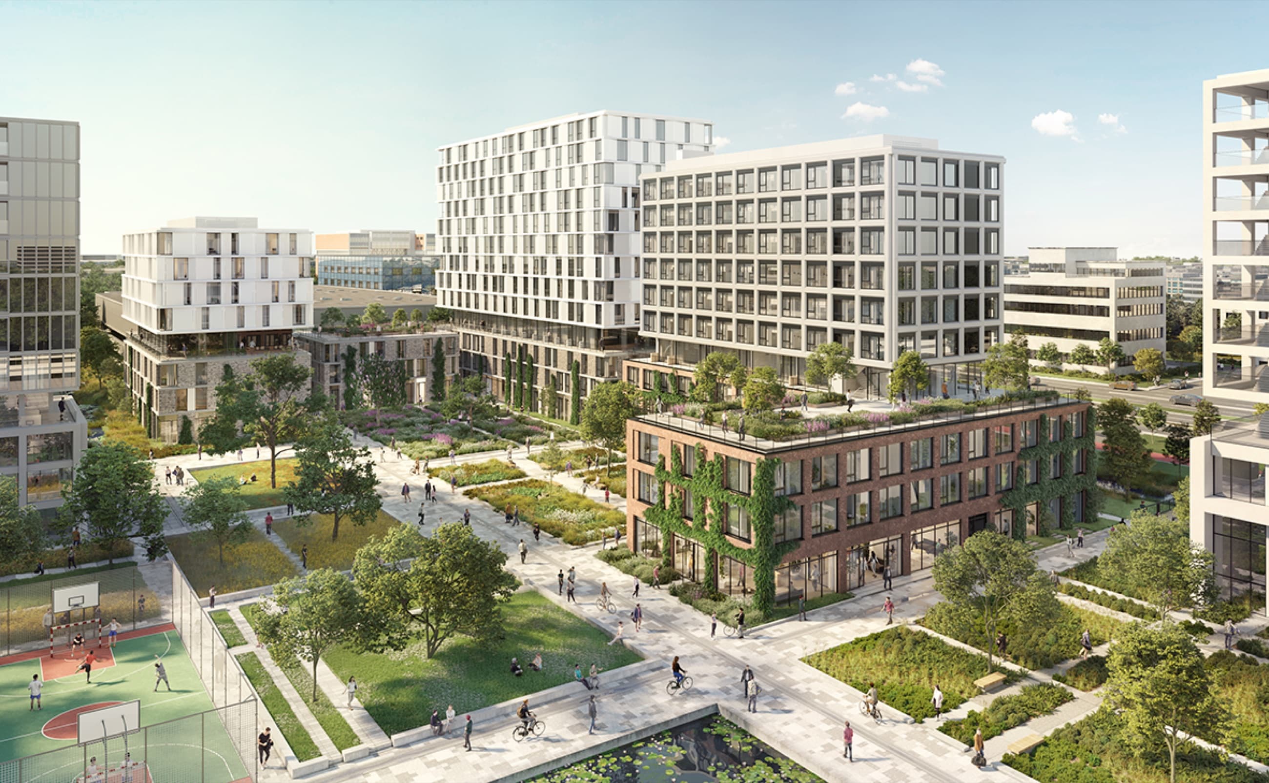 Impression of MORE among the existing buildings of the Leiden Bio Science Park